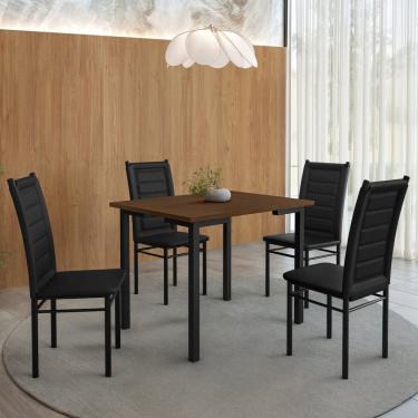 Imagem de Mesa Compact 109x77cm Tampo em Mdf com 4 Cadeiras Tokio Preto / Freijó