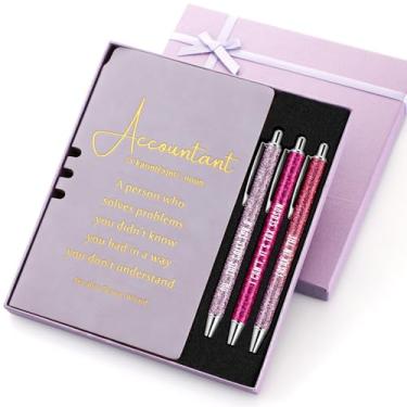 Imagem de Spakon 5 peças de presentes de contador para mulheres, diário forrado de couro, 3 canetas esferográficas com caixa de presente para agradecimento CPA, preparador de impostos, aniversário, formatura