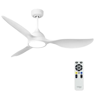 Imagem de reiga Ventiladores de teto modernos brancos de 132 cm com controle remoto de luzes, motor CC reversível silencioso, alto fluxo de 3 lâminas para sala de estar, quarto, fazenda