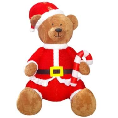 Imagem de Decoracao Natal Luxo Externa Urso Inflável Gigante Sentado com Bengala 1,8m Textura de Pelos Enfeite Externo Casa Shoppings e Mansões