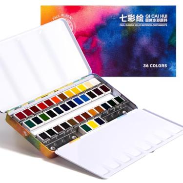 Imagem de Paul Rubens Conjunto de tinta aquarela, tinta sólida de 36 cores, paleta de aquarela fácil de misturar e difusa, conjunto de aquarela de viagem compacto e portátil, adequado para iniciantes e