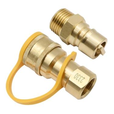 Imagem de ZUDKSUY Kit de conexão rápida a gás de 1/5.1 cm, conector de desconexão rápida de gás LP com plugue de inserção macho, adaptador de conexão rápida de propano de gás natural de 1/2 polegada, latão
