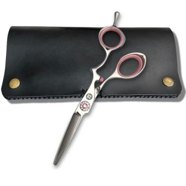 Imagem de Tesoura de cabelo rosa e joia de 14 cm - Tesoura de cabelo profissional Saki Tomika - Design ergonômico, confortável e elegante para cabeleireiros e salões de beleza