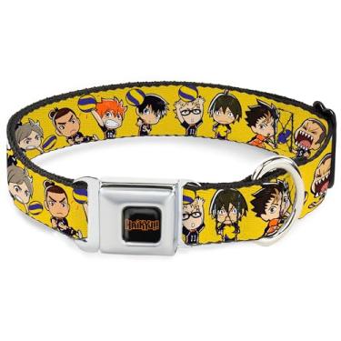 Imagem de Coleira para animais de estimação Crunchyroll, coleira de cachorro, fivela de cinto de segurança de metal, postura de aquecimento do jogador de vôlei Haikyu Chibi, amarela, 51 a 79 cm de largura