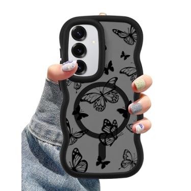 Imagem de Aitipy Capa para celular compatível com MagSafe para Samsung Galaxy S24 Plus, linda estética ondulada preta com estampa de borboleta, design magnético, silicone macio e capa protetora de TPU para