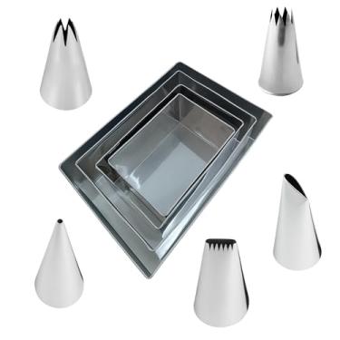 Imagem de Kit Forma Retangular 10 CM De Altura + Kit 5 Bicos Para Confeitar Em Inox