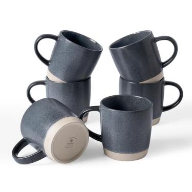 Imagem de famiware Conjunto de 6 canecas de café, conjunto de canecas Milkyway 368 g, conjunto de copos de cerâmica com alça para café, chá, cacau, leite, carvão escuro fosco