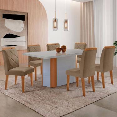 Imagem de Mesa de Jantar Isadora 180cm Tampo MDF Vidro Canto Copo e 6 Cadeiras Melissa