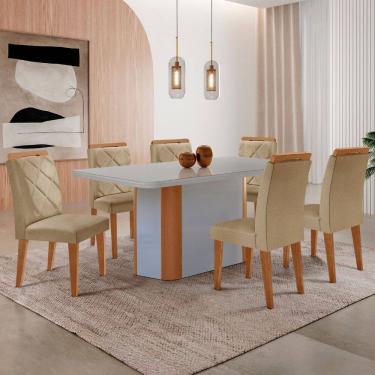 Imagem de Mesa de Jantar Isadora 180cm Tampo MDF Vidro Canto Copo e 6 Cadeiras Melissa