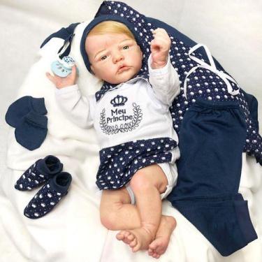 Imagem de Bebê Reborn Menino Realista Loiro Olhos Verdes Corpo Inteiro Vinil Sil
