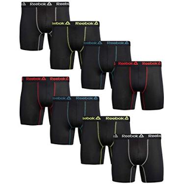 Imagem de Cuecas boxer masculinas Rebook – Pacote com 8 cuecas boxer masculinas elásticas com absorção de umidade e bolsa de contorno (tamanhos: P-GG), tamanho pequeno, preto puro