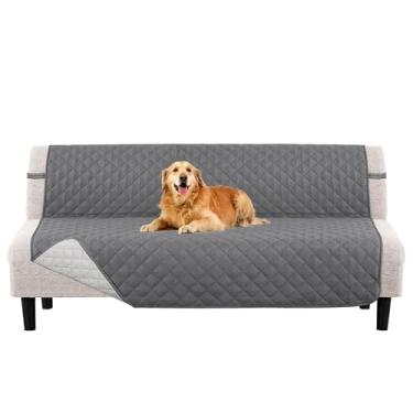 Imagem de PrinceDeco Futon Capa protetora para cama futon sem braços, com fundo elástico, reversível, acolchoada, capa de sofá de até 178 cm, resistente à água para animais de estimação, cinza