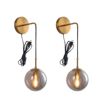 Imagem de Luminária de parede com plugue ajustável com cabo de encaixe vintage industrial arandelas de parede com tampa de vidro para interruptor E27 lâmpadas de parede sala de estar quarto (lâmpada não