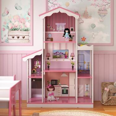 Imagem de Mega Casa De Boneca Sonho 8 Cômodos Branco Rosa