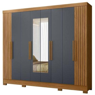 Imagem de Guarda Roupa Casal Espelho 6p 236 Cm Diplomata Freijo Cinza Friso Moval
