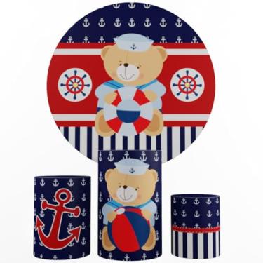 Imagem de Kit Decoração Festa, Painel Ursinhos + Trio Capas De Cilindros (Marinheiro 01)