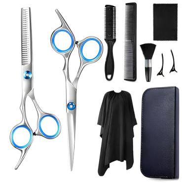 Imagem de Kit Barbeiro Profissional 10 Peças - Tesoura de Cabeleireiro com Capa Protetora, Tesoura para Cortar Cabelo, Pentes e Acessórios para Barbearia ou Casa - Presente Ideal para Barbeiros e Cabeleireiros