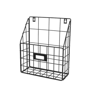 Imagem de Organizador de arquivos de mesa Suporte de arquivo revista parede útil com cesta arame malha metal e suporte para documentos suspensos(Preto)