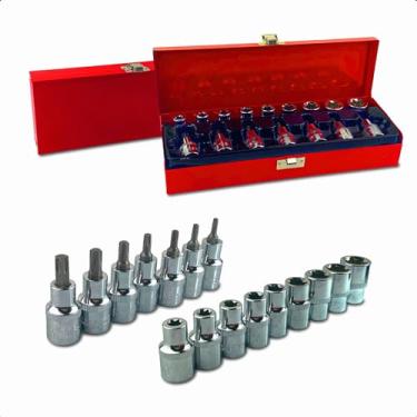 Imagem de Jogo Soquete Torx Macho e Fêmea 16 Peças com Maleta Metálica – Encaixe 1/2" Aço Cromo Vanádio