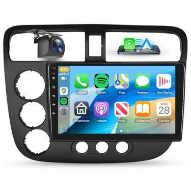 Imagem de [4+128G] Estéreo automotivo para Honda Civic 2001-2005 sem fio Carplay Android Auto, rádio com tela sensível ao toque de 9 polegadas, Android/GPS/WiFi/EQ DSP/UI/Bluetooth5.0/SWC/câmera reserva para
