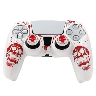 Imagem de Capa de controle de caveira compatível com controle PS5/Playstation 5, capa protetora RALAN com alça de polegar personalizada