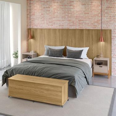 Imagem de Conjunto Cabeceira King/Casal - Baú + Mesa de Cabeceira Hannover / Cinza