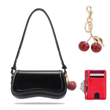 Imagem de Zengmei Bolsa de ombro, bolsa de designer, bolsa de sela para mulheres e meninas, 02-01-sela preta + cereja vermelha + suporte de cartão RFID vermelho, 02-01-sela preta + cereja vermelha + suporte de