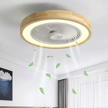 Imagem de Ventilador de teto de madeira com iluminação LED Lâmpada 52W Moderno Silencioso Lâmpada de teto invisível com ventilador e controle remoto regulável para quarto Sala de estar Sala de jantar