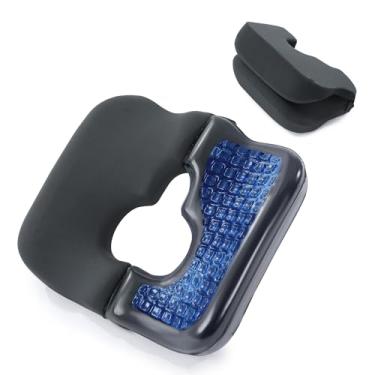 Imagem de HOMBYS Almofada de assento de gel para bumbum, almofada de espuma viscoelástica para alívio de pressão para dor no cóccix, almofada de hemorroida em forma de T para sentar, dormir (cinza)