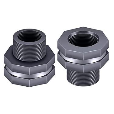 Imagem de Tnuocke 2 peças de encaixe de anteparo de PVC de 1,9 cm, adaptador conector de tanque de água, encaixe de tubo através de volume para barril de chuva, aquários, tanques de água, piscinas (cinza) H-007