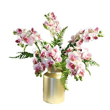 Imagem de DCYEQRQ Flores artificiais para decoração, 5 peças, borboletas, orquídeas artificiais, arranjo de flores, Phalaenopsis, flor artificial com vaso para mesa, sala de estar, flores artificiais
