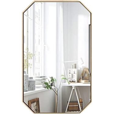 Imagem de Espelho de banheiro montado na parede, espelho octogonal de banheiro, espelho de parede criativo, espelho de maquiagem HD com moldura de metal, para sala de estar, quarto, entrada, espelho de