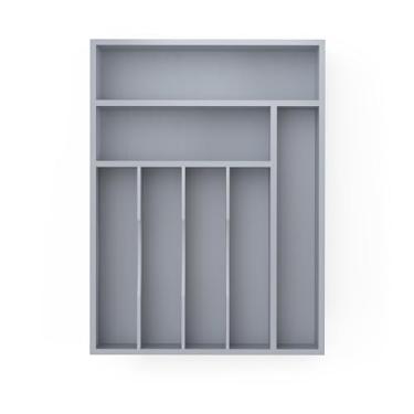 Imagem de Organizador de talheres, organizador de gaveta de cozinha de bambu, suporte de utensílios, bandeja de talheres e armazenamento de talheres com divisórias de gaveta ranhuradas (cinza, grande, 40 x 30