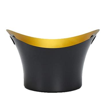 Imagem de Balde de gelo de aço inoxidável 304 de 9 litros, balde de gelo champanhe com alça para uísque, vinho, cerveja, bar, festa, cooler (preto)