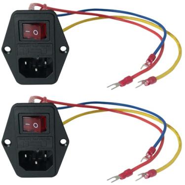 Imagem de BLLNDX 2 conjuntos de tomada CA 3 em 1 com interruptor e suporte de fusível 15 A 250 V tomada CA com cabo basculante interruptor liga/desliga para impressora 3D, computador, geladeira, ar condicionado