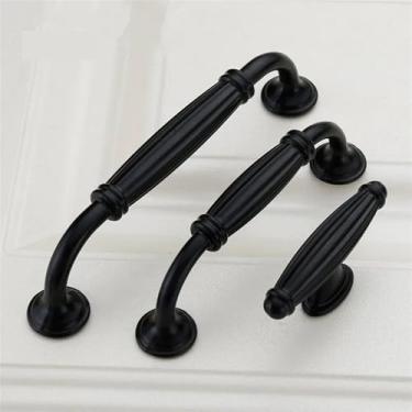 Imagem de CXYFQUUK Puxadores de armário pretos de liga de alumínio modernos puxadores de porta de armário de cozinha puxadores de gaveta ferragens de móveis modernos 2 peças (128 mm)