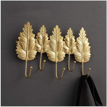 Imagem de Cabides para casacos, 5 ganchos, cabideiro de ferro, nórdico, criativo, formato de folha dourada, gancho para parede, chaveiro, decoração de casa, suporte de casaco, pendurar roupas, chapéu, toalha