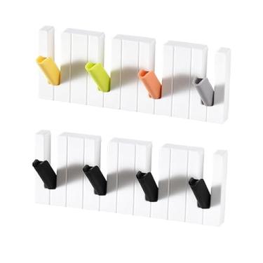 Imagem de Cabide montado na parede, ganchos dobráveis para pendurar na parede, com 4 ganchos para entrada, para pendurar chapéu, casacos, toalha, bolsa, jaqueta (cor: preto + cor)