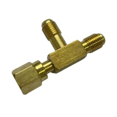 Imagem de Fenteer Adaptador de núcleo em T de válvulas de 1/4'', acoplador rápido, conector de de ar condicionado, adaptador tipo T de latão para R134