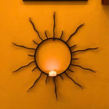 Imagem de Porta-Vela de Parede Sol Artesanal - Ferro Preto, Design Exclusivo 47x