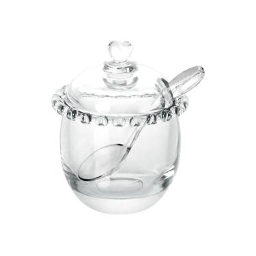 Imagem de Açucareiro de Cristal C/Colher Plástica Coração Transparente 12x9,5cm Lyor