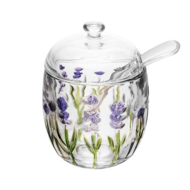Imagem de Açucareiro de Cristal C/Colher Plástica Lavanda Hand Painting 11,5x8,5cm Lyor