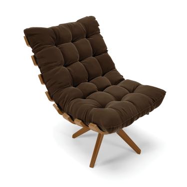 Imagem de Poltrona Giratória Costela Suede Marrom Base de Madeira MA30 M11 - D'Rossi