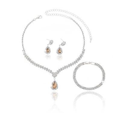 Imagem de Conjunto Feminino Colar Brinco Pulseira Gota Zircônia Cúbica Prata Verde Esmeraldo - Noiva Madrinha Casamento Festa Formatura Debutante - Presente Mãe Namorada Amiga - Clássico Delicado Elegante (Prata-Dourado)