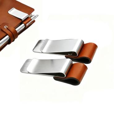 Imagem de Clipes retrô de couro PU para caneta de metal com alça para caneta, alça de caneta para notebook, clipe de livro de latão com suporte de caneta de couro para cadernos, agenda de diários (2 peças