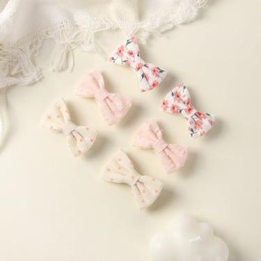 Imagem de 6 peças de laços de cabelo para mulheres design de laço de poliéster estampado floral grampos de cabelo bege rosa grande acessórios de grampo de cabelo