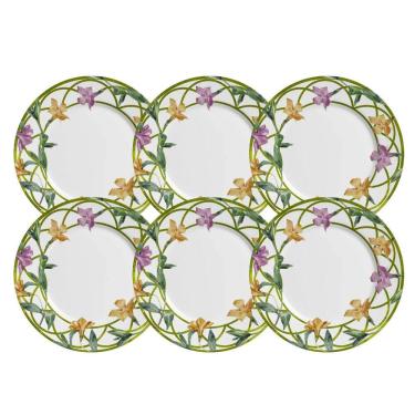 Imagem de Jogo Pratos Rasos 29Cm 6 Pçs Campos Cerâmica Decorada Floral
