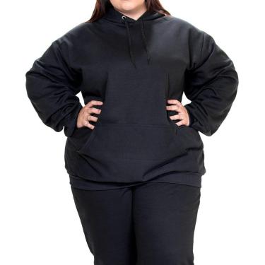 Imagem de Blusa Feminina Plus Size Moletom Canguru Grande Com Capuz Liso Cor:;Tamanho:G5;Gênero:Feminino-Feminino