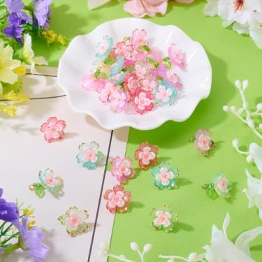 Imagem de 30 peças de pingentes de flores de acrílico coloridos de lótus com contas de semente de vidro, enfeite floral fofo para pendurar para artesanato faça você mesmo, chaveiro, colar, joias