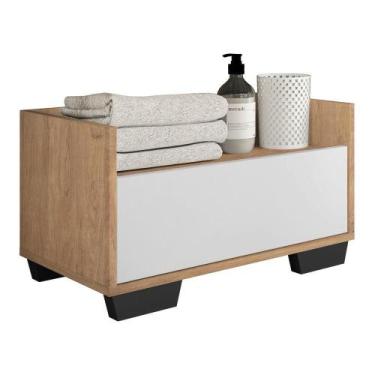 Imagem de Gabinete Armário Banheiro 80 Cm Rustic/branco/preto - MULTIMOVEIS